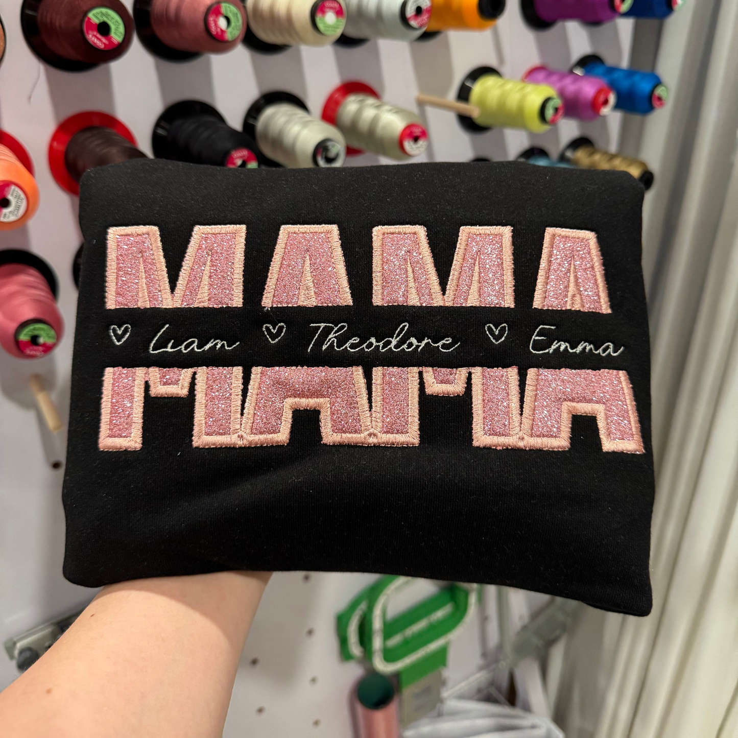 'MAMA' Glitter Personalized Embroidered Sweatshirt | Gifts for Mom in Mother's Day