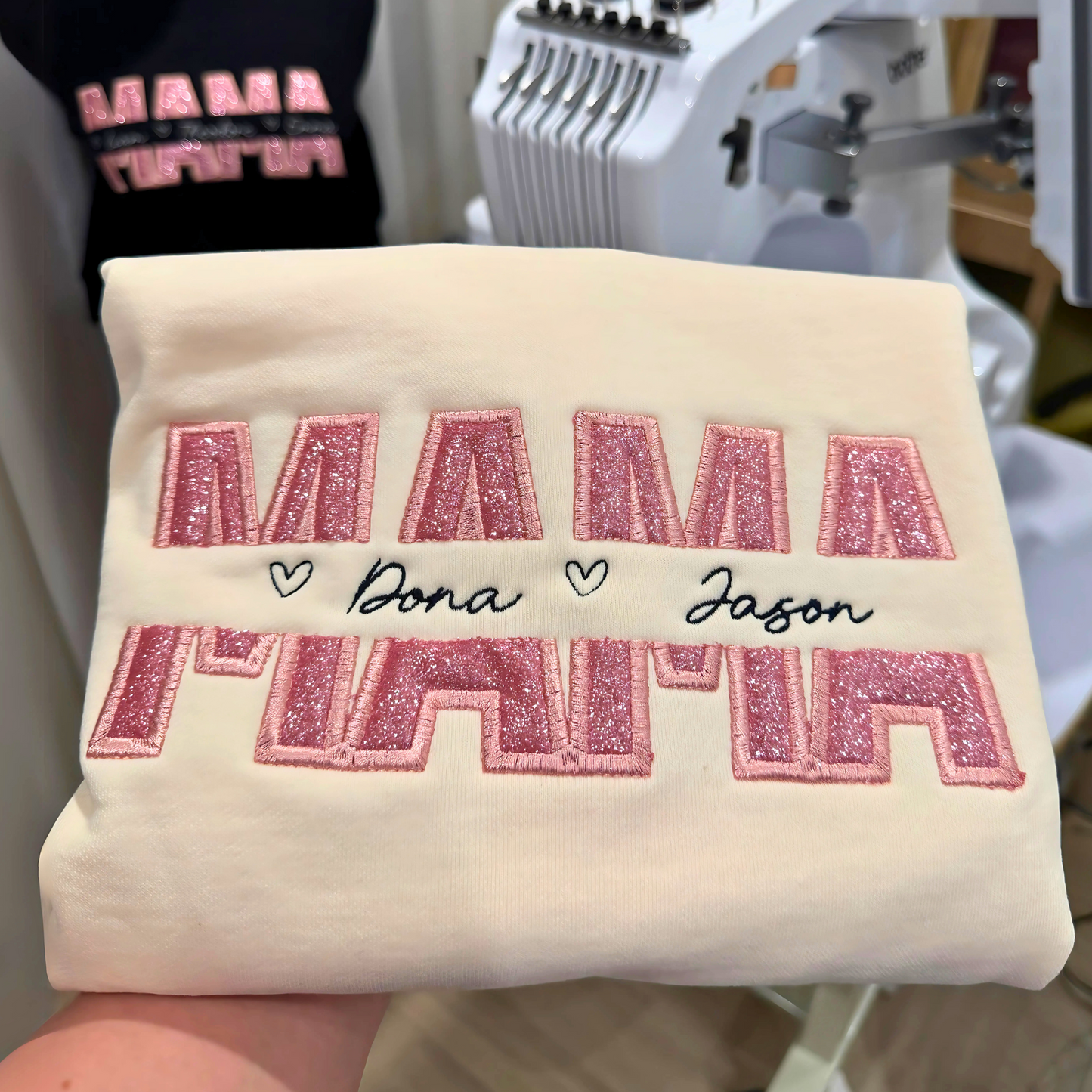 'MAMA' Glitter Personalized Embroidered Sweatshirt | Gifts for Mom in Mother's Day