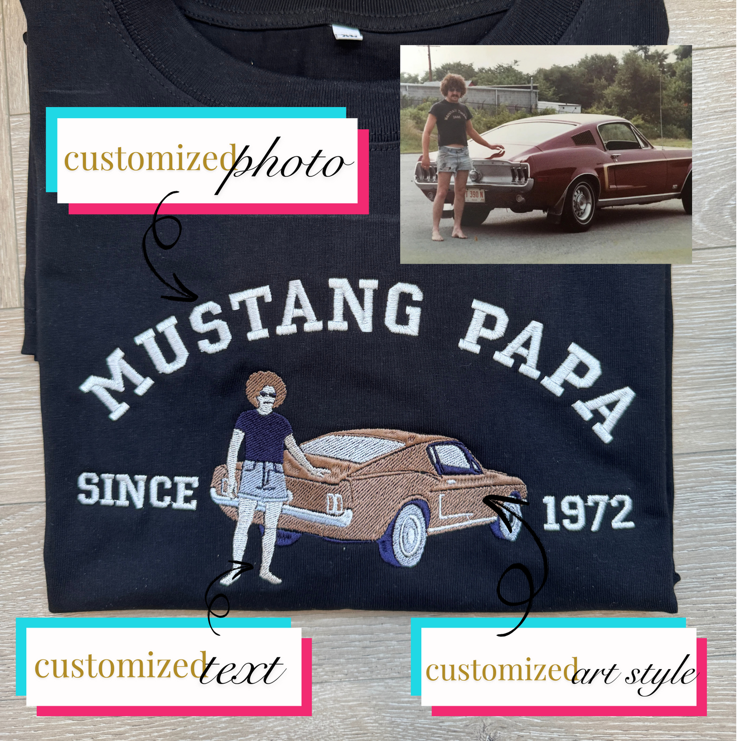Customized Embroidered T-shirt | Personalized Design for Classic Car Lovers | Best Gift for Fathers Day