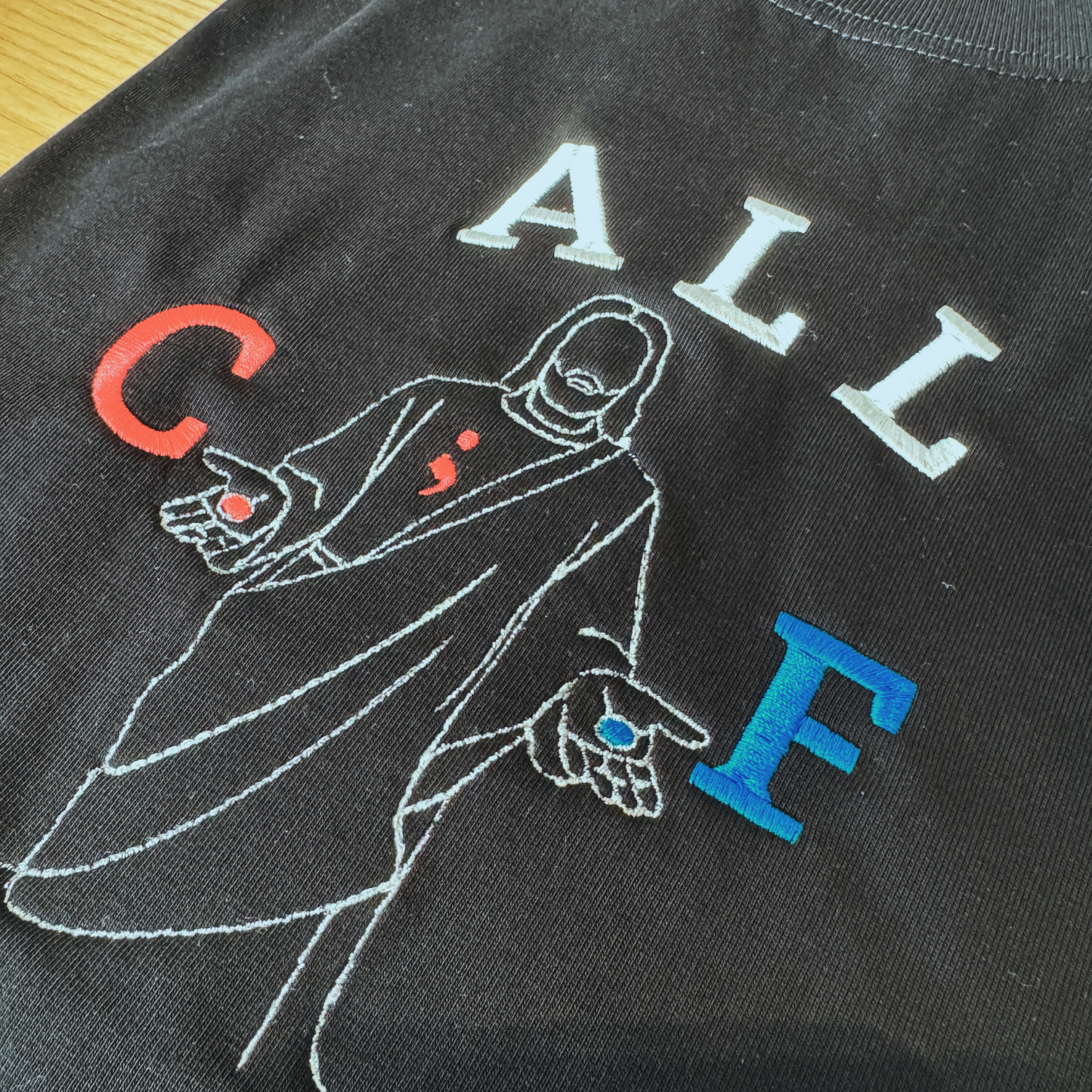 Red & Blue Pill Jesus Embroidered T-shirt Design with Semicolon Symbol for Mental Health Awareness
