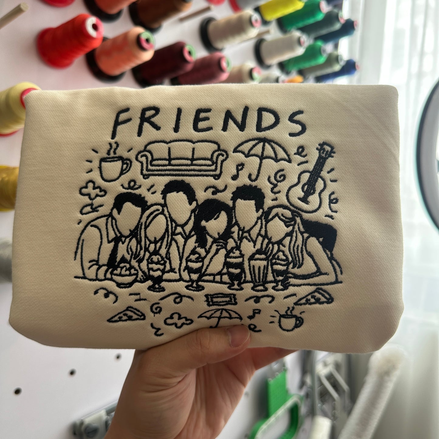 Personalized Embroidered Sweatshirt with Doodle Art from Your Photo – Friends, Family, or Couples Gift