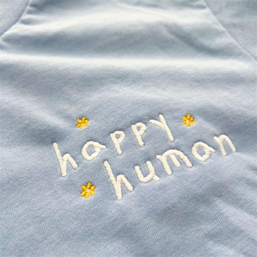 'happy human' Embroidered T-Shirts