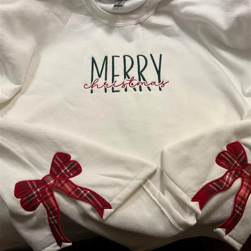 'MERRY' Side Bow Embroidered Sweatshirts